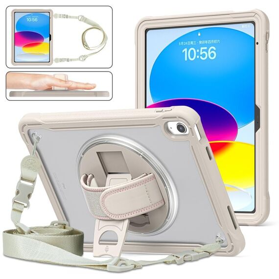 Per iPad 10th Gen 10.9 2022 Custodia per tablet ibrida resistente con manico e cinturino (cachi)