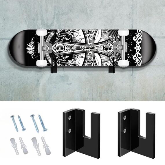 1 paio YX028-1 Supporto per display da parete per skateboard (nero)