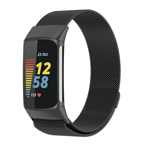 Per cinturino per orologio Fitbit Charge 6 Milan in metallo magnetico con maglia in acciaio (nero)