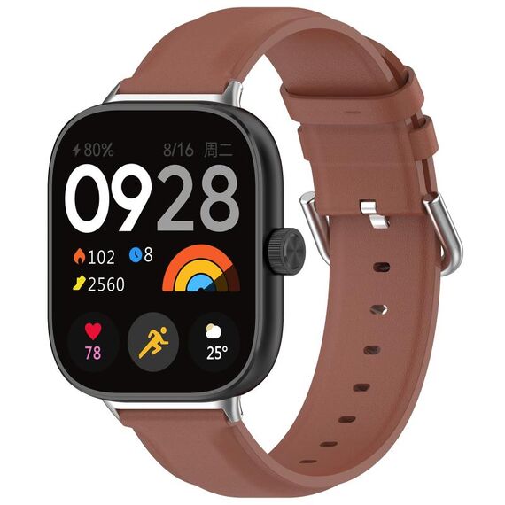 Per cinturino in pelle con strato superiore a coda tonda per Redmi Watch 4 (marrone)