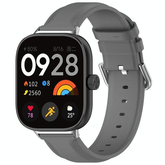 Per cinturino in pelle Xiaomi Mi Band 8 Pro con coda tonda e strato superiore (grigio)