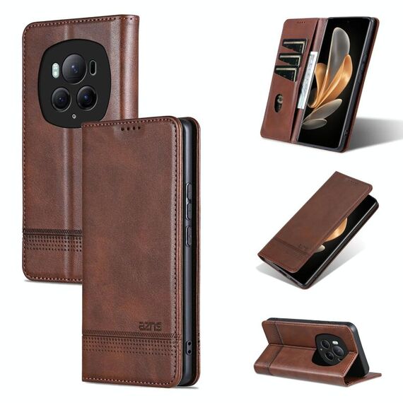 Per Honor Magic6 Pro AZNS custodia magnetica in pelle di vitello con vibrazione (marrone scuro)