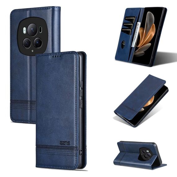 Per Honor Magic6 Pro AZNS Custodia magnetica in pelle di vitello con vibrazione (blu scuro)