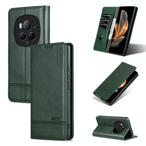 Per Honor Magic6 Pro AZNS custodia magnetica in pelle di vitello con vibrazione (verde scuro)
