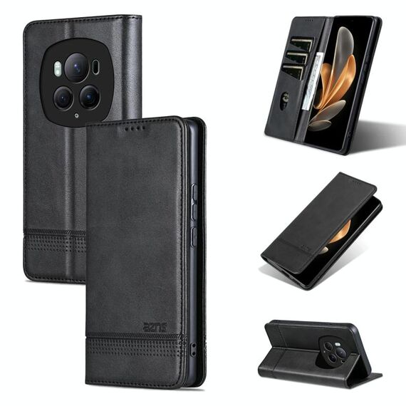 Per Honor Magic6 Pro AZNS custodia magnetica in pelle di vitello con vibrazione (nera)