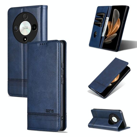 Per Honor Magic6 Lite 5G/X9b AZNS custodia magnetica in pelle di vitello con vibrazione (blu scuro)