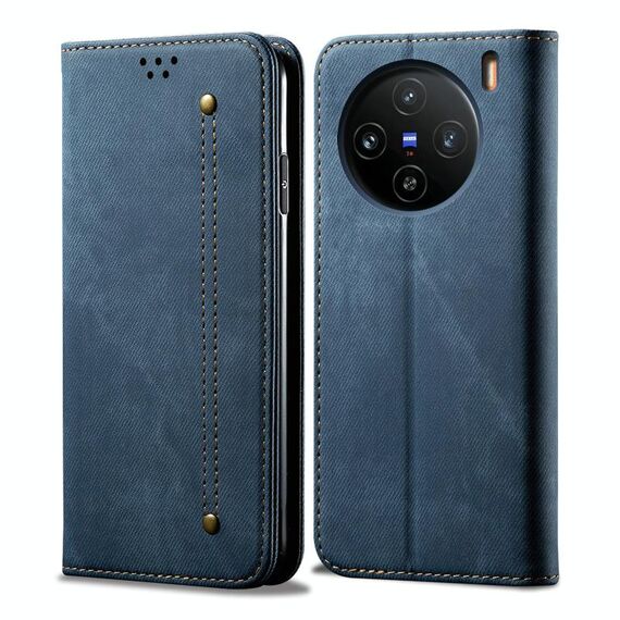 Custodia per cellulare in pelle flip con texture denim per vivo X100 (blu)
