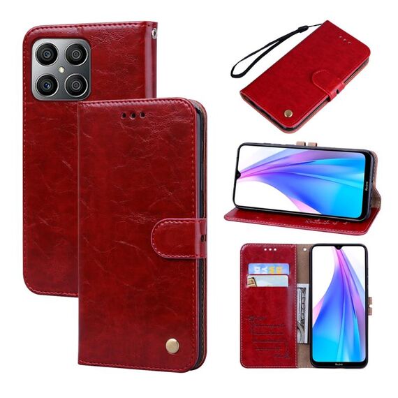 Custodia per telefono in pelle con texture a cera d'olio per Honor X8a (rossa)