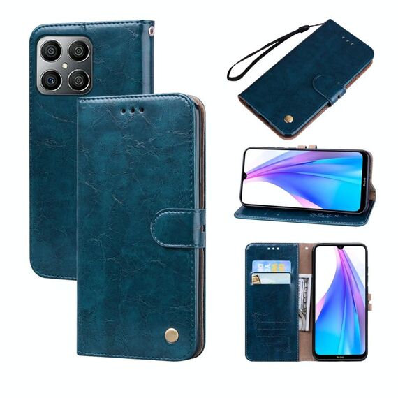 Custodia per telefono in pelle con texture a cera d'olio per Honor X8a (blu)