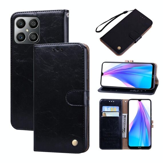 Custodia per telefono in pelle con texture a cera d'olio per Honor X8a (nera)