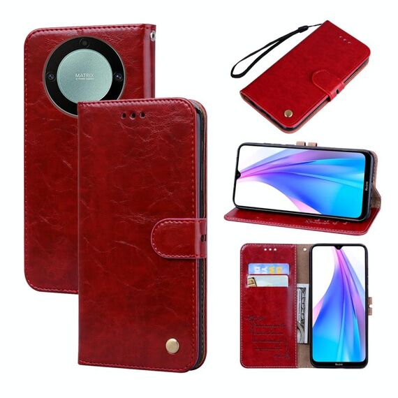 Custodia per telefono in pelle con texture a cera d'olio per Honor X9b (rossa)