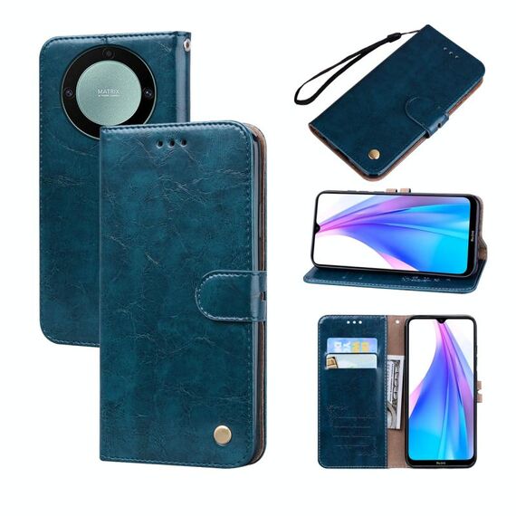 Custodia per telefono in pelle con texture a cera d'olio per Honor X9b (blu)