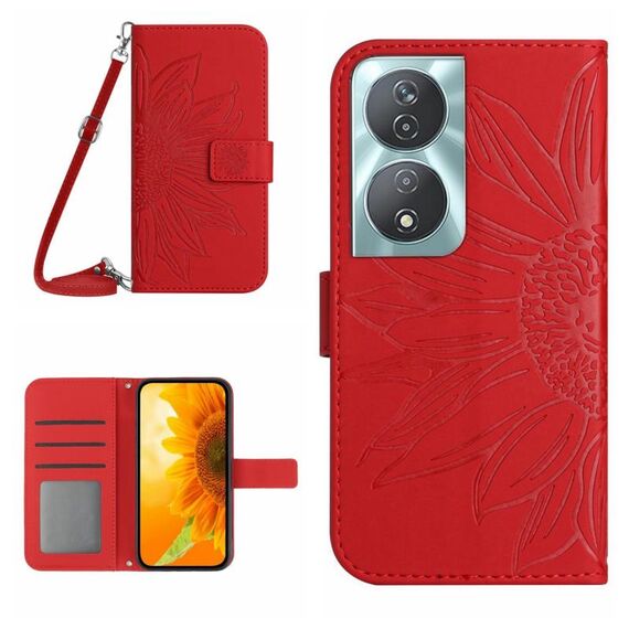 Custodia per cellulare in pelle con motivo Sun Flower per Honor 90 Smart Skin Feel con cordino (rosso)
