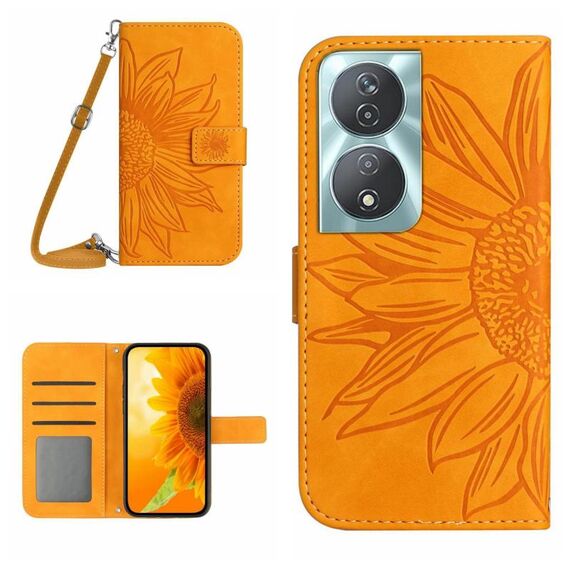 Custodia per cellulare in pelle con motivo Sun Flower per Honor 90 Smart Skin Feel con cordino (giallo)
