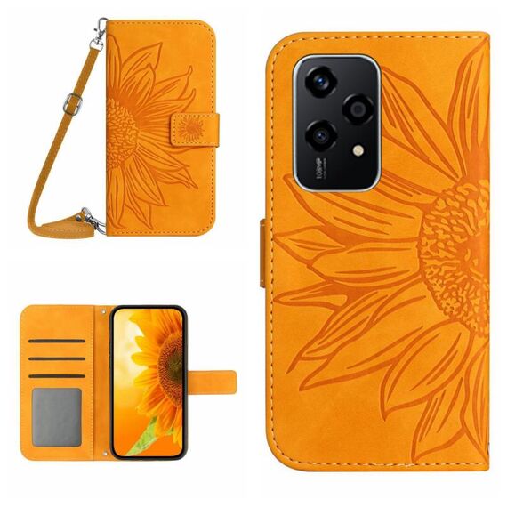 Custodia per cellulare in pelle con motivo Sun Flower per Honor 200 Lite Skin Feel con cordino (giallo)