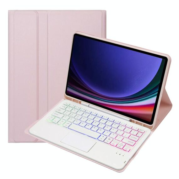 Per Samsung Galaxy Tab S9 FE Candy Color Touch Retroilluminazione Tastiera Bluetooth Custodia tablet in pelle con portapenne (Rosa)