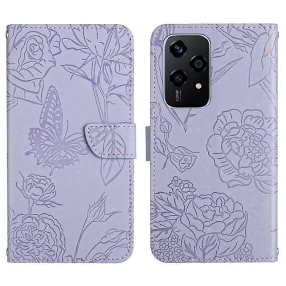 Per Honor 200 Lite HT03 Custodia per telefono in pelle con vibrazione a farfalla in rilievo Skin Feel (viola)