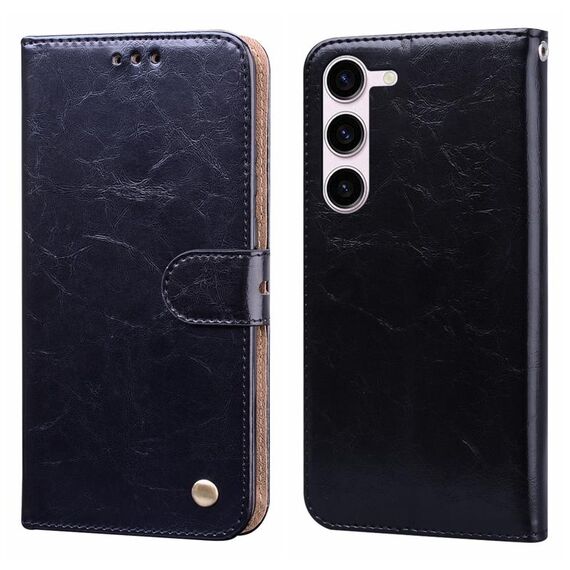 Per Samsung Galaxy S24+ Custodia in pelle antiurto con texture a cera d'olio (nera)