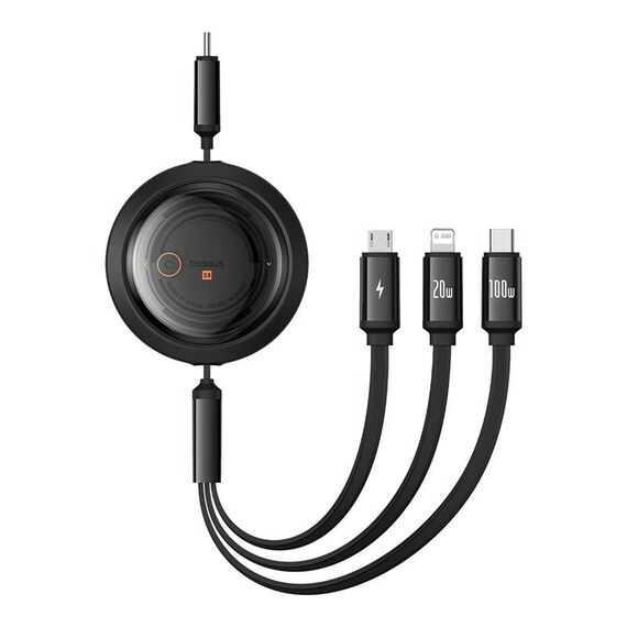 Baseus CB000084 Core Series 100W 480Mbps USB-C / Type-C a USB-C / Type-C + 8 Pin + Cavo dati di ricarica rapida telescopico Micro USB (Nero)