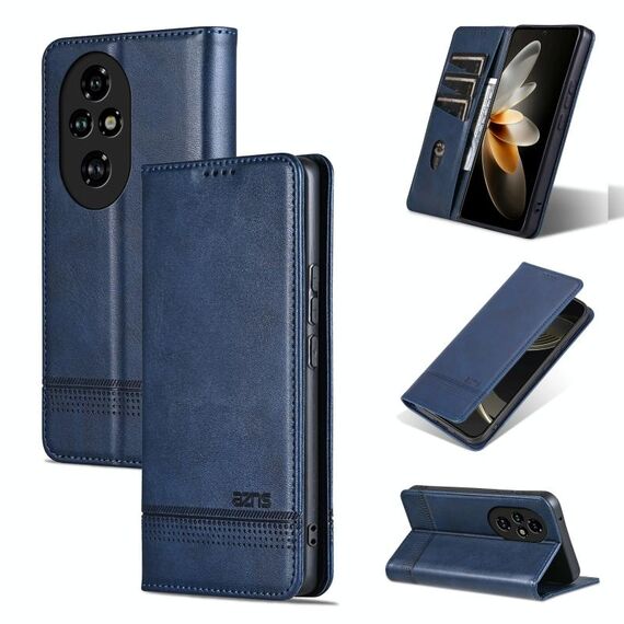 Per Honor 200 AZNS Custodia magnetica in pelle di vitello con vibrazione (blu scuro)