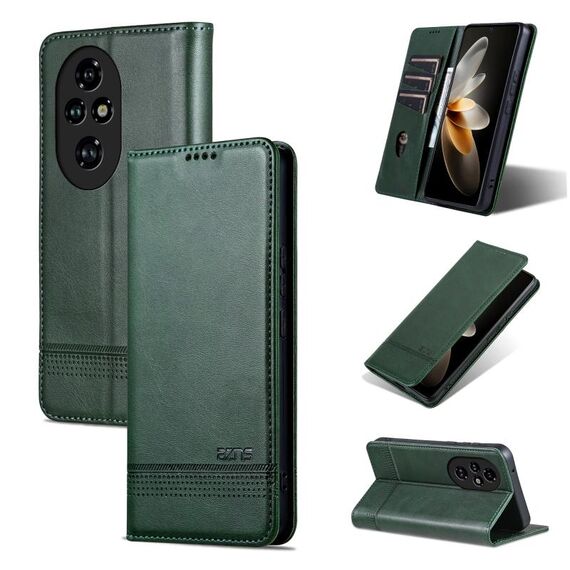 Custodia per telefono in pelle flip con texture magnetica per Honor 200 AZNS (verde scuro)