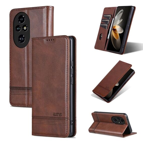 Per Honor 200 Pro AZNS custodia magnetica in pelle di vitello con vibrazione (marrone scuro)