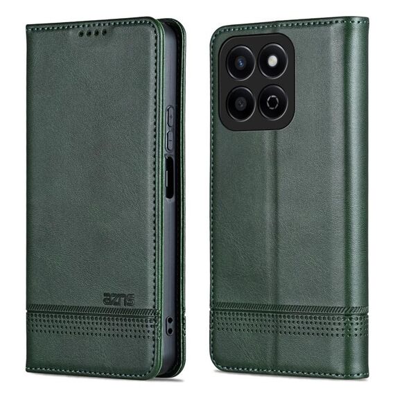 Custodia per telefono in pelle flip con texture magnetica AZNS per Honor Play 60 Plus (verde scuro)