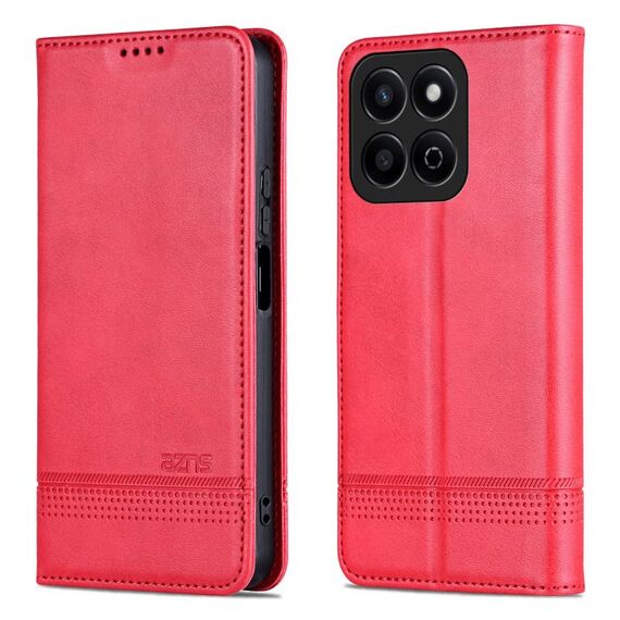 Custodia per telefono in pelle flip con texture magnetica per Honor Play 60 Plus AZNS (rossa)