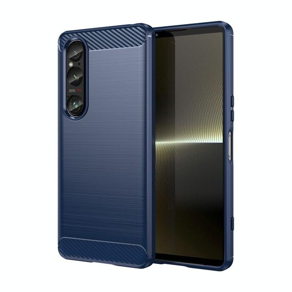 Custodia per telefono TPU in fibra di carbonio con texture spazzolata per Sony Xperia 1 VI (blu)