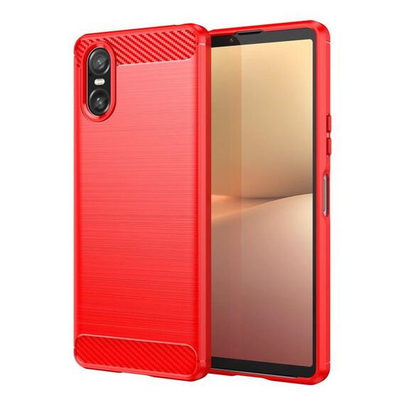 Custodia per telefono TPU in fibra di carbonio con texture spazzolata per Sony Xperia 10 VI (rossa)