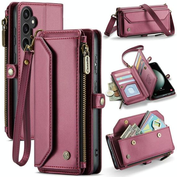 Per Samsung Galaxy S23 FE 5G CaseMe C36 Slot per schede Portafoglio con cerniera Custodia in pelle antifurto RFID (Vino Rosso)