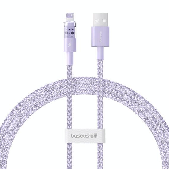 Baseus Gem Cavo dati USB trasparente da 2,4 A a 8 pin per ricarica rapida, lunghezza: 1 m (viola)