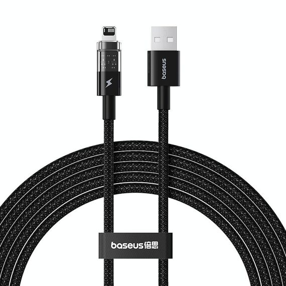 Baseus Gem Cavo dati USB trasparente da 2,4 A a 8 pin per ricarica rapida, lunghezza: 2 m (nero)