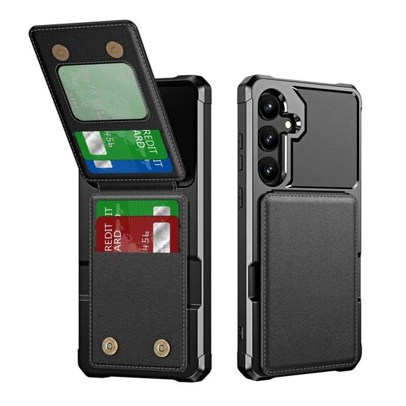 Per Samsung Galaxy S24 5G Custodia per telefono in pelle con porta carte di credito verticale (nero)