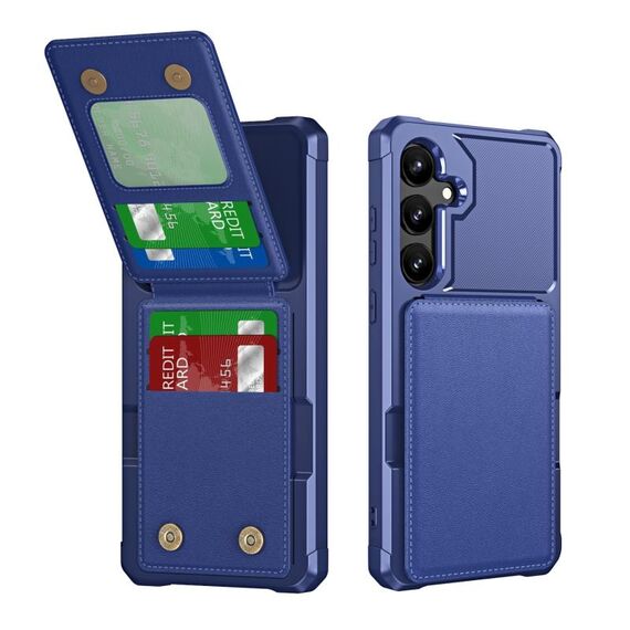 Per Samsung Galaxy S24 5G Custodia per telefono in pelle con supporto verticale a ribalta (blu scuro)
