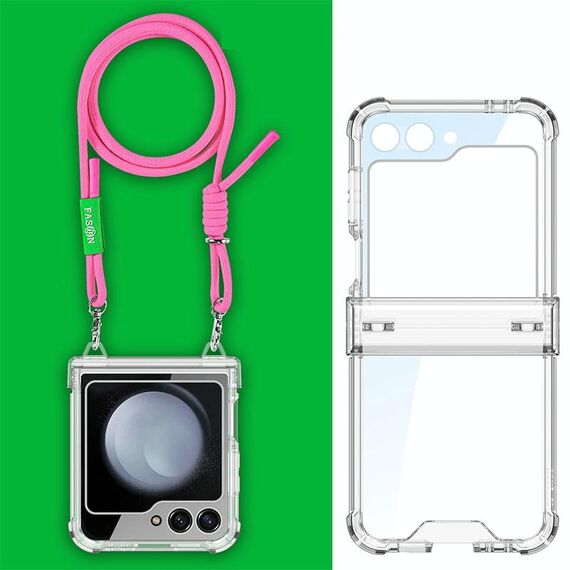 Per Samsung Galaxy Z Flip5 GKK Airbag Hinge Custodia per telefono a copertura totale con tracolla in corda (rosa)