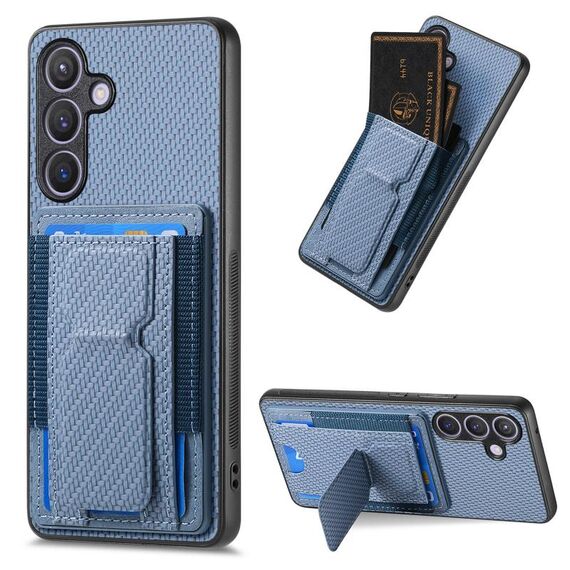 Custodia per cellulare con supporto elastico per carta pieghevole in fibra di carbonio Samsung Galaxy S22+ 5G (blu)