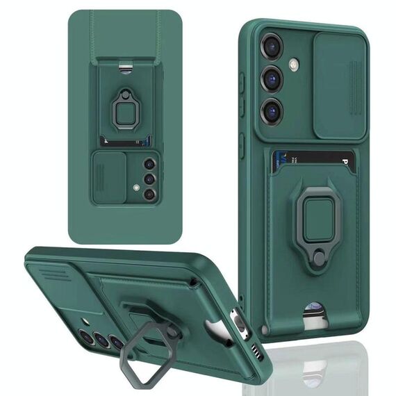 Per Samsung Galaxy A52 4G / 5G Custodia per telefono in silicone con porta carte magnetico scorrevole Camshield (Nero)