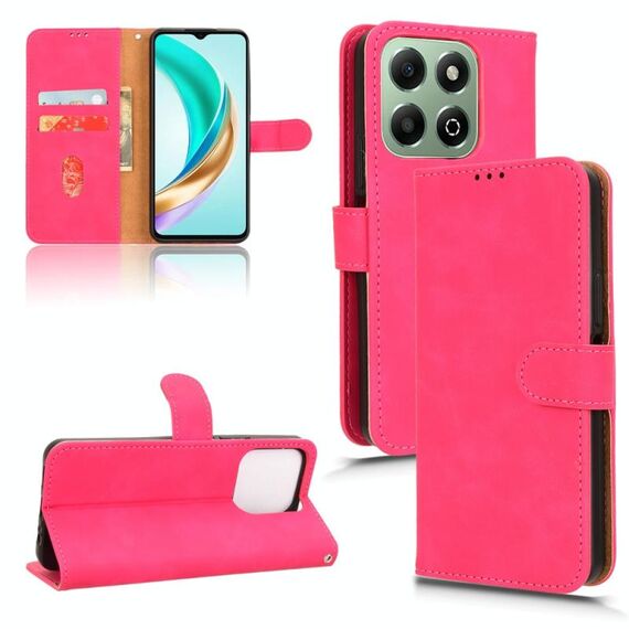 Custodia per telefono in pelle magnetica con chiusura magnetica per Honor X6b (rosso rosa)