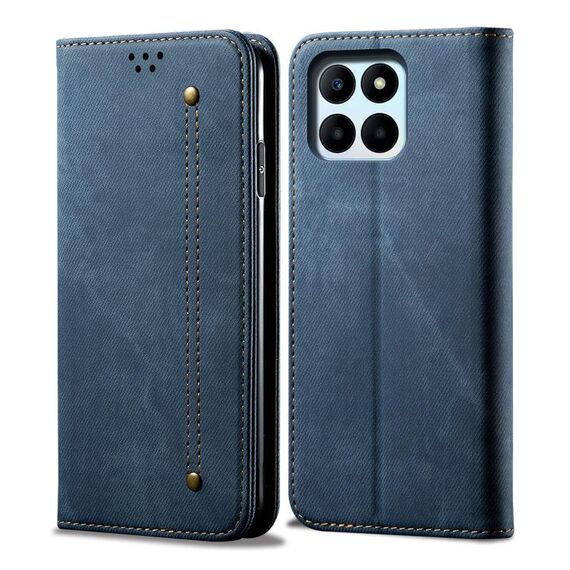 Per Honor X6b 4G Custodia per telefono in pelle con texture denim globale (blu)