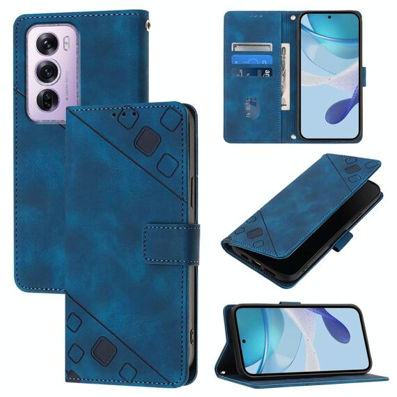 Per OPPO Reno12 Pro Custodia per telefono in pelle goffrata effetto pelle globale (blu)