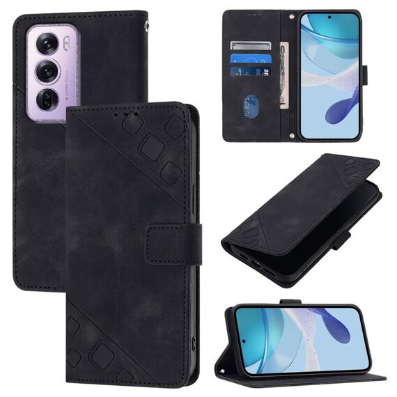 Per OPPO Reno12 Pro Custodia per telefono in pelle goffrata effetto pelle globale (nero)