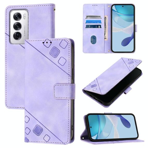 Per OPPO Reno12 5G Custodia per telefono in pelle goffrata effetto pelle globale (viola chiaro)