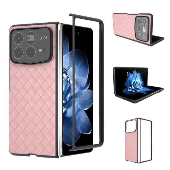 Per Xiaomi Mix Fold 4 Custodia per telefono in PU con trama intrecciata con cornice nera (rosa)