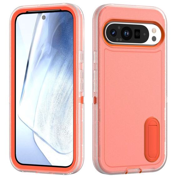 Per Google Pixel 9 Pro Custodia per telefono in silicone + PC robusto con supporto (trasparente + arancione)