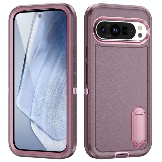 Per Google Pixel 9 Pro Custodia per telefono in silicone + PC robusto con supporto (viola+rosa)
