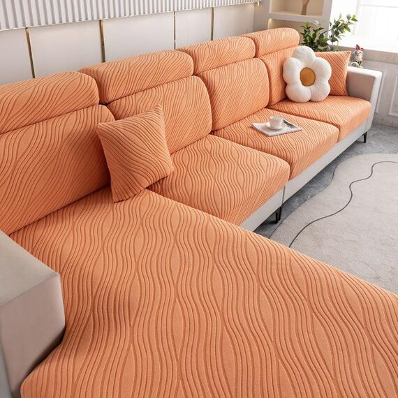 Copridivano lavorato a maglia, tutto compreso, copridivano elasticizzato per uso domestico, colore: arancione (extra large per tre persone)
