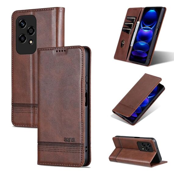 Custodia per telefono in pelle con texture di vitello magnetica per Honor 200 Lite Global AZNS (marrone scuro)
