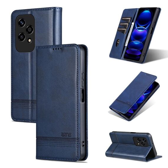 Custodia per telefono in pelle con texture di vitello magnetica per Honor 200 Lite Global AZNS (blu scuro)