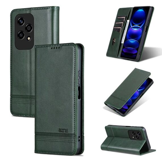 Custodia per telefono in pelle con texture di vitello magnetica per Honor 200 Lite Global AZNS (verde scuro)